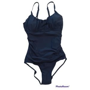 NWT Medium Laphee Rose Navy Blue Chlorine Resistant One Piece Swimsuit UPF 50+
